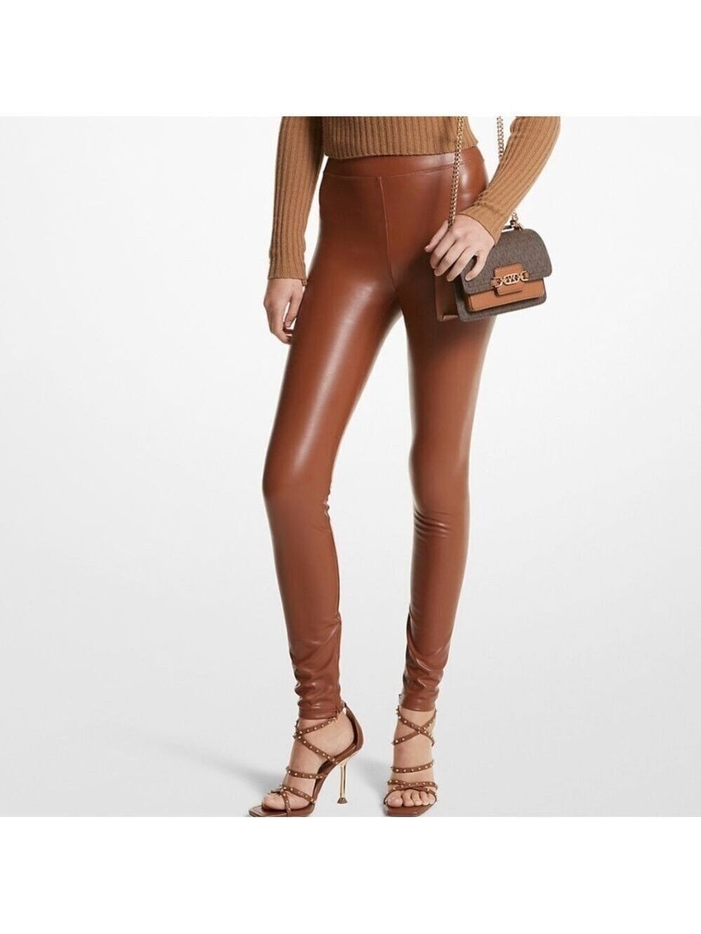 Michael Kors Faux Leather Coated Stretch Leggings 10